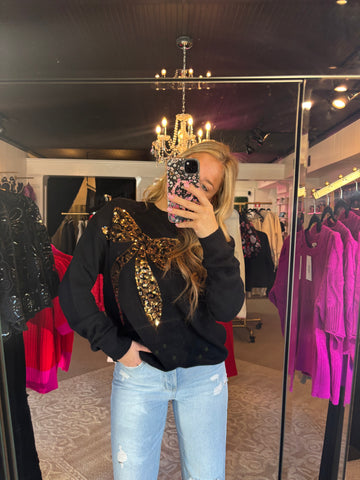 Black Cheetah Bow Sweater