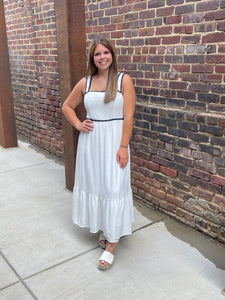 White Navy Trim Dress