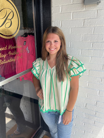 Green & Tan Striped Blouse