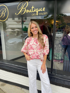 Cream and Rose Floral Blouse