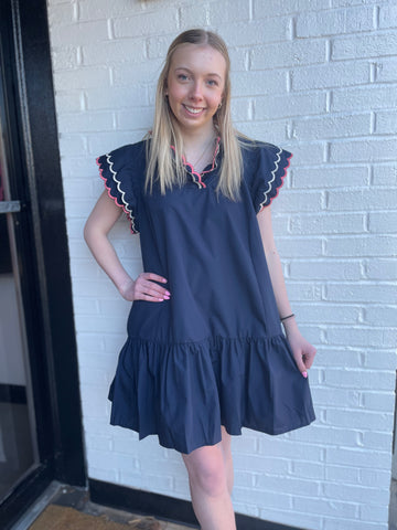 Navy Ruffle Mini Dress