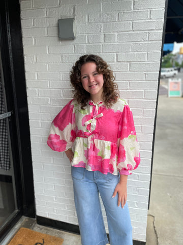 Abstract Tie Blouse