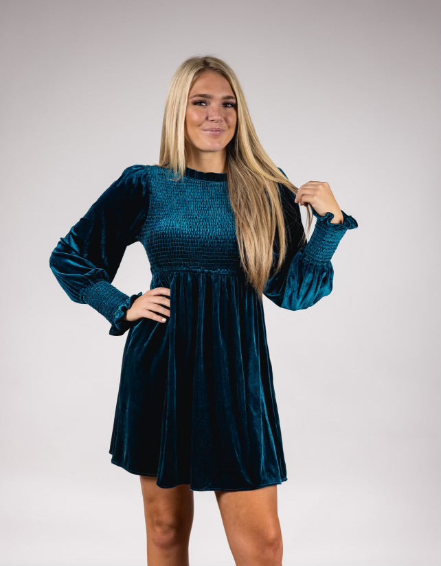 Midnight Blue Velvet Dress