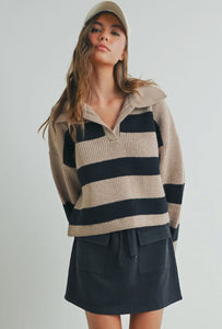 Taupe And Black Stripe Sweater