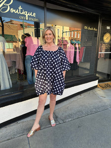 Navy Polka Dot Mini Dress