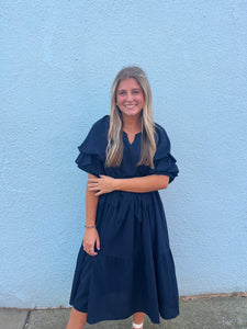 Navy Puff Sleeve Dress